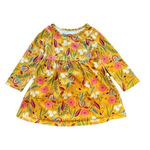 Wonder Nation Toddler Girls Floral Knit Dress w/Pockets, Yellow, 18 Months, Baby